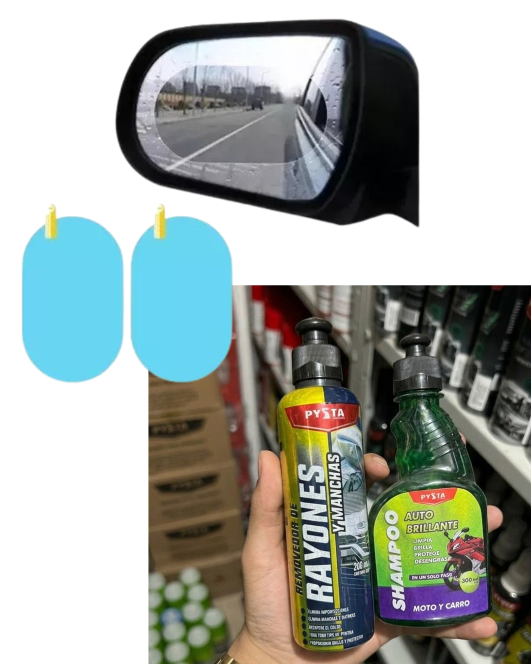 Rayones+shampoo+antiempañante espejo